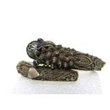 Awesome Vintage Oriental Bone & Silver Dragon Bracelet