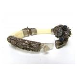Awesome Vintage Oriental Bone & Silver Dragon Bracelet