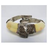 Awesome Vintage Oriental Bone & Silver Dragon Bracelet