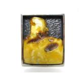 Larger Sculptural Sterling Silver & Amber Pendant