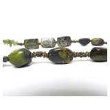 Large & Impressive Aztec/Mayan Style Carved Green Stone Pendant Necklace w/Carved Stone Beads