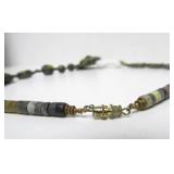Large & Impressive Aztec/Mayan Style Carved Green Stone Pendant Necklace w/Carved Stone Beads