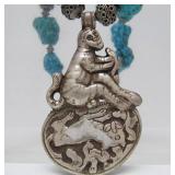 Lovely Large Oriental Turquoise Monkey Pendant