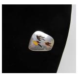 Sterling Silver & Amber Brooch w/Birds