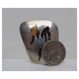 Sterling Silver & Amber Brooch w/Birds