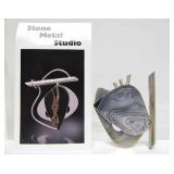 Sculptural Modernist Sterling Silver Brooch Botswana Agate by Stone Metal Studio