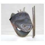 Sculptural Modernist Sterling Silver Brooch Botswana Agate by Stone Metal Studio