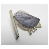 Sculptural Modernist Sterling Silver Brooch Botswana Agate by Stone Metal Studio