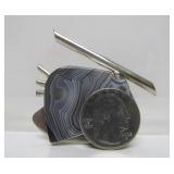 Sculptural Modernist Sterling Silver Brooch Botswana Agate by Stone Metal Studio