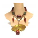 Large African Necklace w/Alligator Pendant & Beautiful Stone Beads