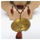 Large African Necklace w/Alligator Pendant & Beautiful Stone Beads