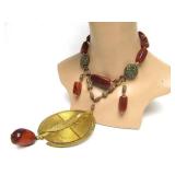 Large African Necklace w/Alligator Pendant & Beautiful Stone Beads