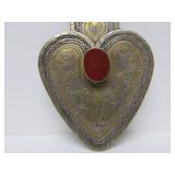 LARGE Antique Genuine Turkoman Silver Heart Pendant