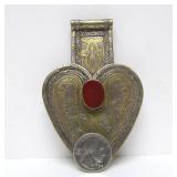 LARGE Antique Genuine Turkoman Silver Heart Pendant