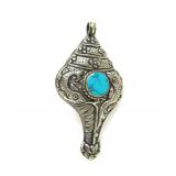 Vintage Tibetan Shell-Form Pendant w/Turquoise