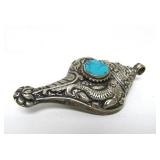 Vintage Tibetan Shell-Form Pendant w/Turquoise