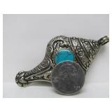 Vintage Tibetan Shell-Form Pendant w/Turquoise