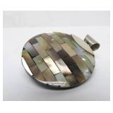 Round Mosaic Sterling Silver & Mother of Pearl Pendant