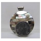 Round Mosaic Sterling Silver & Mother of Pearl Pendant