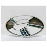 Larger Sculptural Modernist Sterling Silver Brooch w/Beads