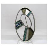 Larger Sculptural Modernist Sterling Silver Brooch w/Beads