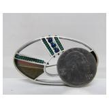 Larger Sculptural Modernist Sterling Silver Brooch w/Beads