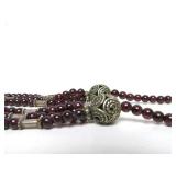 Large Multi Strand Tribal Silver & Garnet Necklace