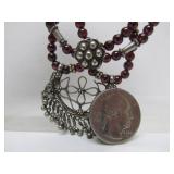 Large Multi Strand Tribal Silver & Garnet Necklace