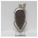 Modernist Sterling Silver & Etched Black Stone Pendant