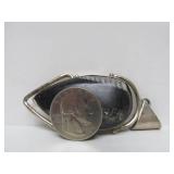 Modernist Sterling Silver & Etched Black Stone Pendant