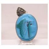 Sterling Silver Pendant w/Carved Blue Egyptian Cameo