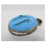 Sterling Silver Pendant w/Carved Blue Egyptian Cameo