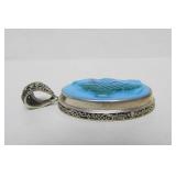 Sterling Silver Pendant w/Carved Blue Egyptian Cameo