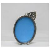 Sterling Silver Pendant w/Carved Blue Egyptian Cameo