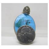 Sterling Silver Pendant w/Carved Blue Egyptian Cameo