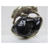 Large Vintage Oriental Horse Pendant w/Large Black Stone