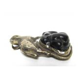 Large Vintage Oriental Horse Pendant w/Large Black Stone