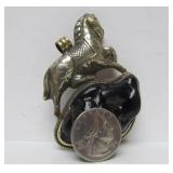 Large Vintage Oriental Horse Pendant w/Large Black Stone