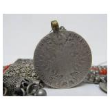 Wonderful Old Yemeni Silver & Coral Necklace w/Many Old Silver Coins