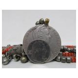 Wonderful Old Yemeni Silver & Coral Necklace w/Many Old Silver Coins