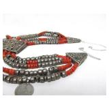 Wonderful Old Yemeni Silver & Coral Necklace w/Many Old Silver Coins