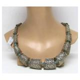 LARGE Nepalese Ornate Metalwork Beaded Necklace w/Turquoise