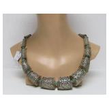 LARGE Nepalese Ornate Metalwork Beaded Necklace w/Turquoise