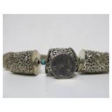 LARGE Nepalese Ornate Metalwork Beaded Necklace w/Turquoise