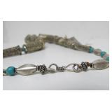 LARGE Nepalese Ornate Metalwork Beaded Necklace w/Turquoise