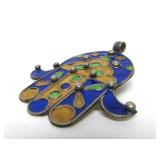 Large Antique Berber Enameled Hamsa Hand Pendant