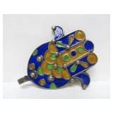 Large Antique Berber Enameled Hamsa Hand Pendant