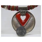 Large & Lovely Vintage Woven Thread Necklace w/Hammered Silver Pendant