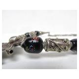 Excellent Berber/Moroccan Silver Pendant Necklace w/Handblown Glass Beads