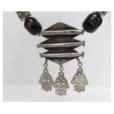 Excellent Berber/Moroccan Silver Pendant Necklace w/Handblown Glass Beads